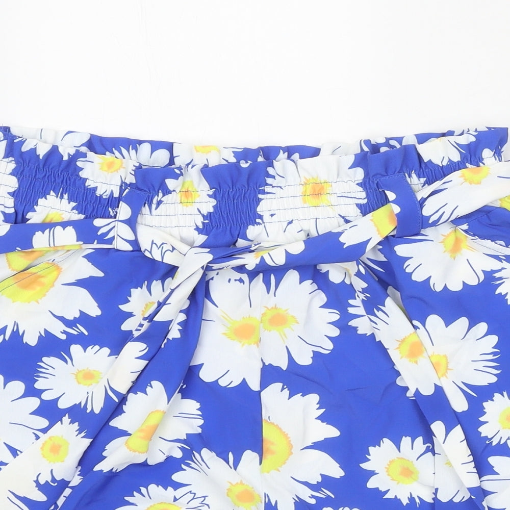 Pink Vanilla Womens Blue Floral Polyester Bermuda Shorts Size 14 Regular Tie