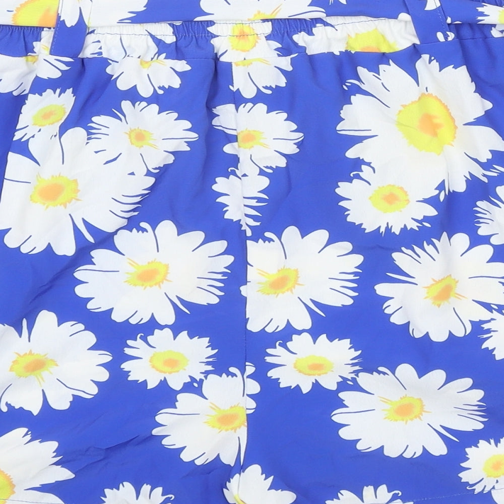 Pink Vanilla Womens Blue Floral Polyester Bermuda Shorts Size 14 Regular Tie