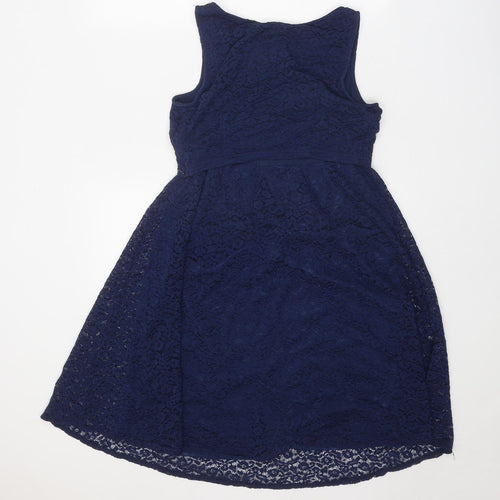 Spring Womens Blue Polyester Fit & Flare Size S Round Neck Zip