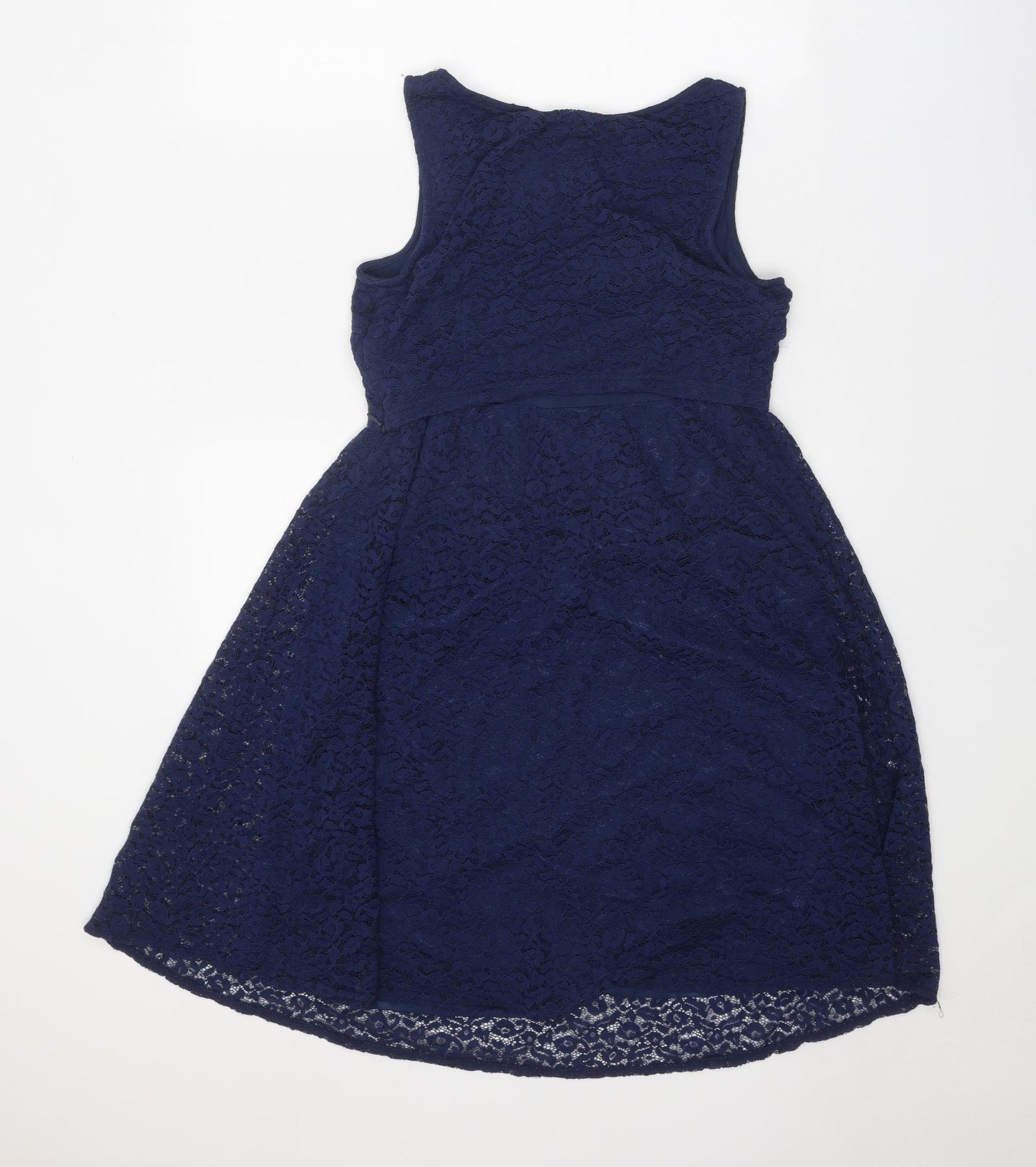 Spring Womens Blue Polyester Fit & Flare Size S Round Neck Zip