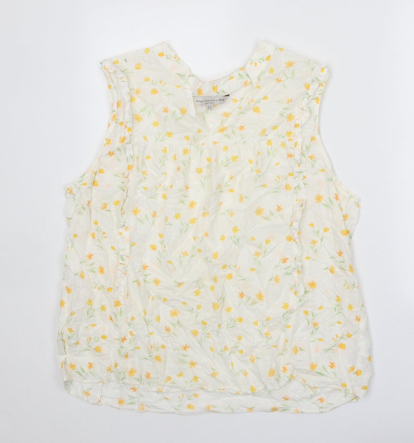 F&F Womens White Floral 100% Cotton Basic Tank Size 18 V-Neck