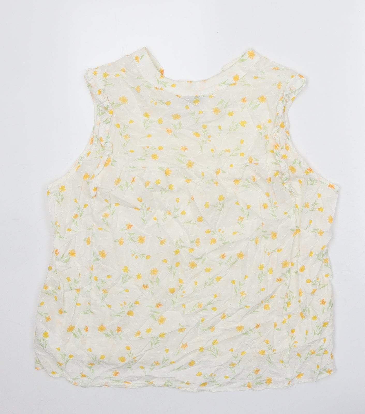 F&F Womens White Floral 100% Cotton Basic Tank Size 18 V-Neck