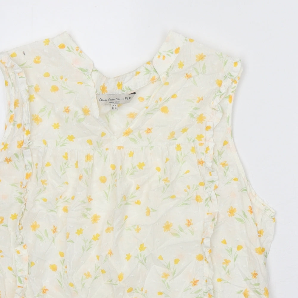 F&F Womens White Floral 100% Cotton Basic Tank Size 18 V-Neck