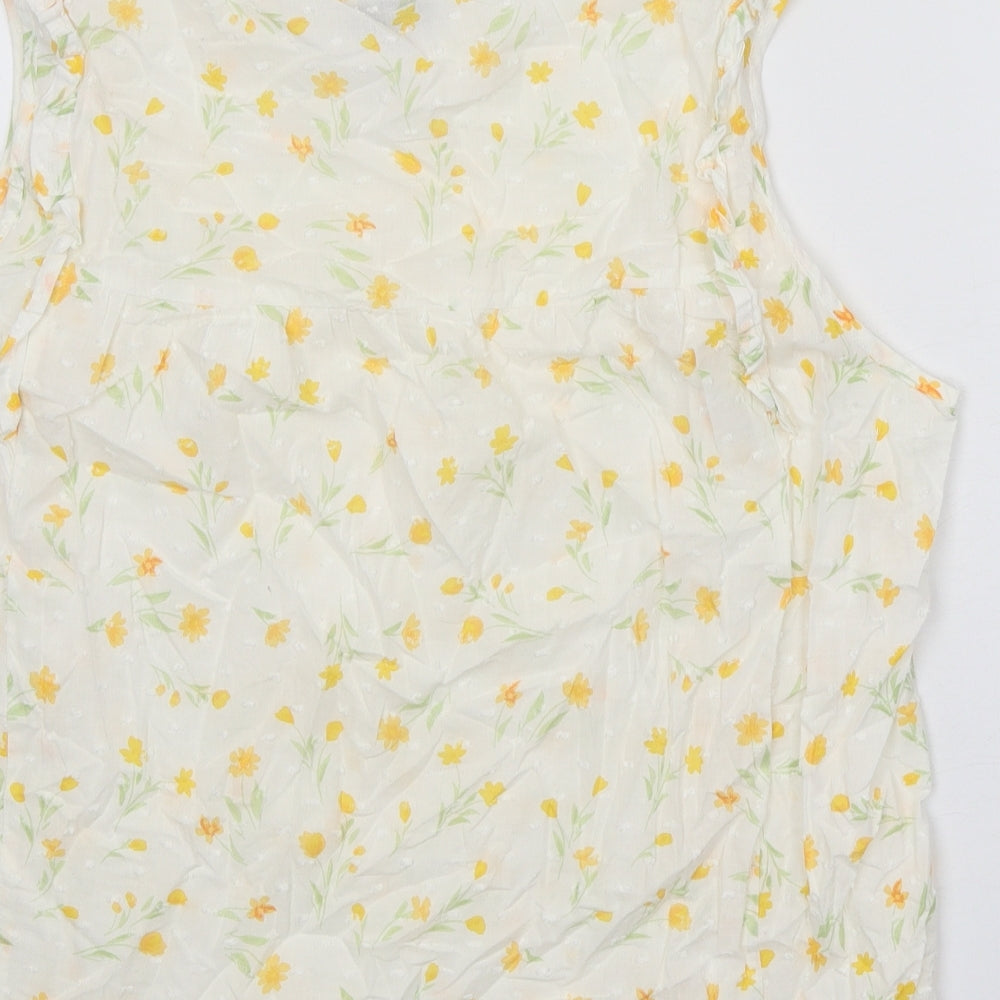 F&F Womens White Floral 100% Cotton Basic Tank Size 18 V-Neck