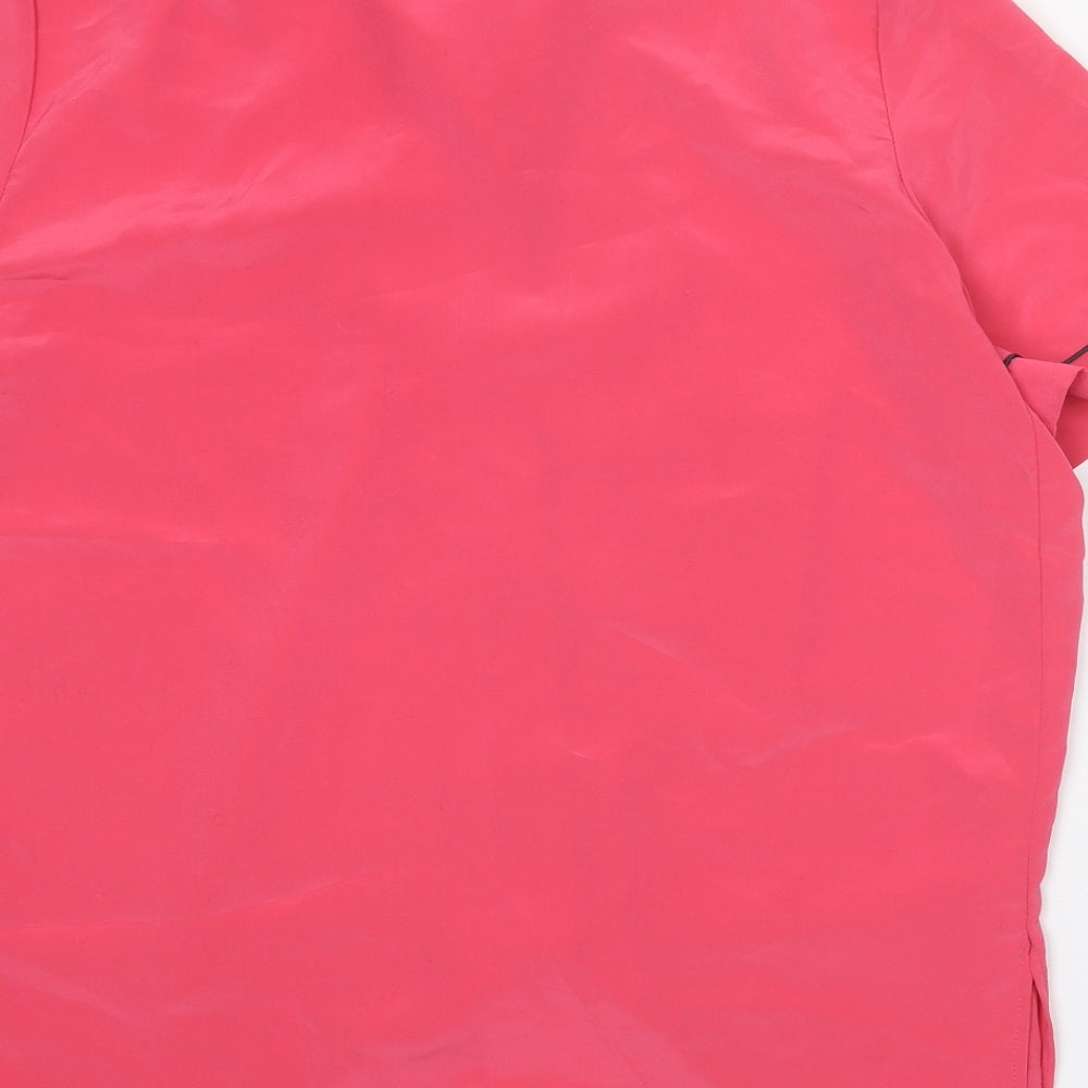 Preworn Womens Pink Viscose Basic Button-Up Size L Collared - Stars