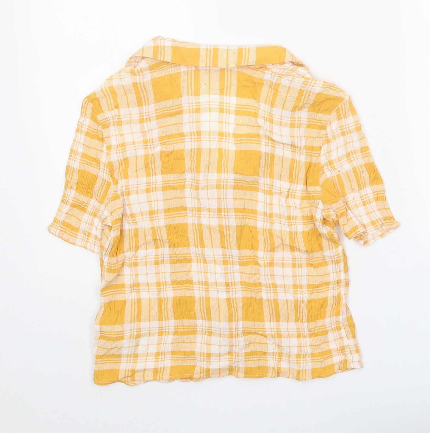 Miss Selfridge Womens Yellow Plaid Viscose Cropped Button-Up Size 6 Collared