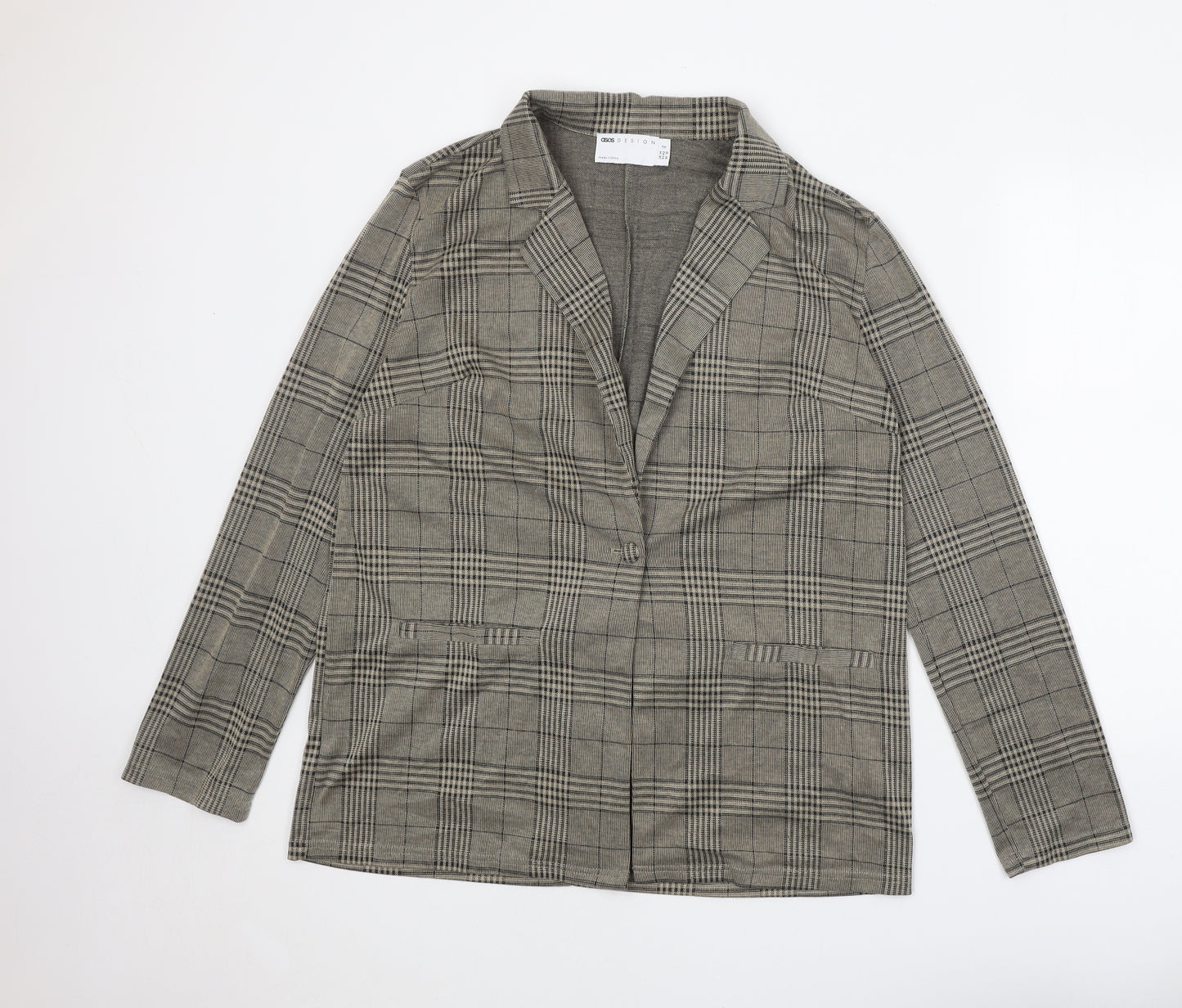 ASOS Womens Brown Plaid Jacket Blazer Size 14 Button