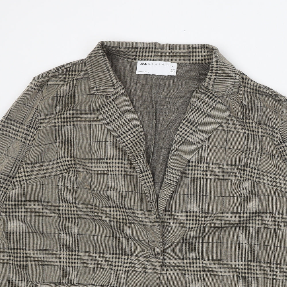 ASOS Womens Brown Plaid Jacket Blazer Size 14 Button