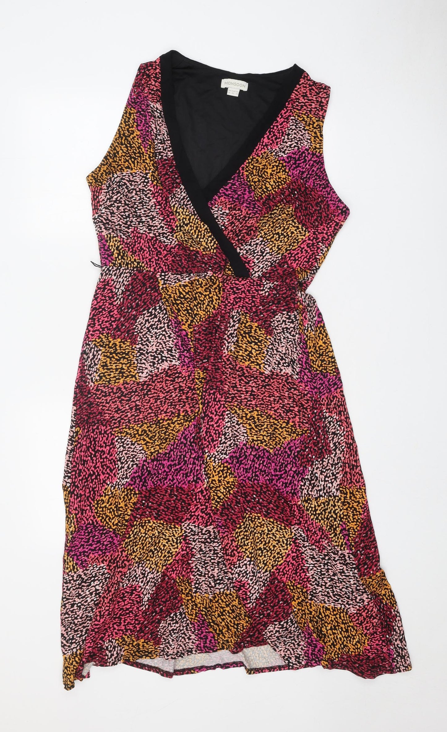 Monsoon Womens Pink Geometric Viscose Fit & Flare Size 14 V-Neck Pullover