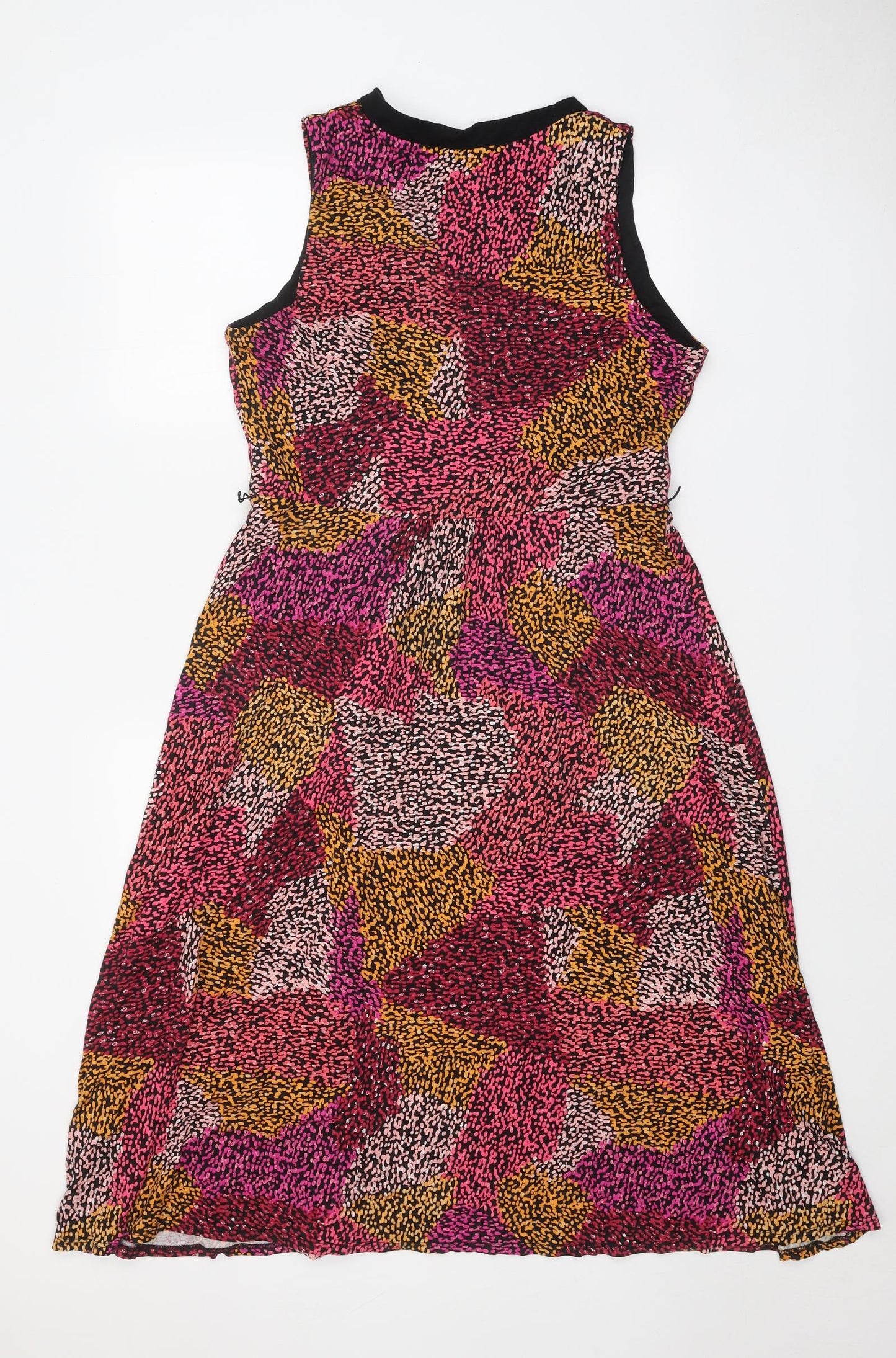 Monsoon Womens Pink Geometric Viscose Fit & Flare Size 14 V-Neck Pullover