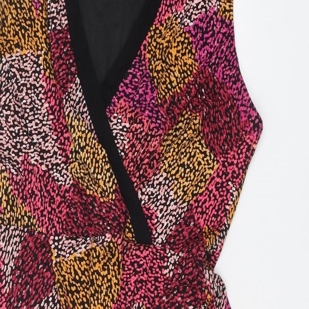 Monsoon Womens Pink Geometric Viscose Fit & Flare Size 14 V-Neck Pullover