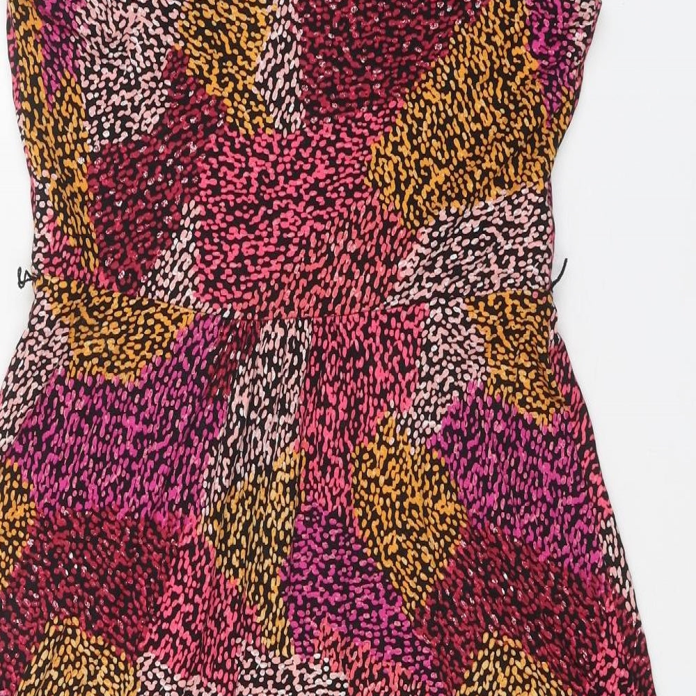Monsoon Womens Pink Geometric Viscose Fit & Flare Size 14 V-Neck Pullover