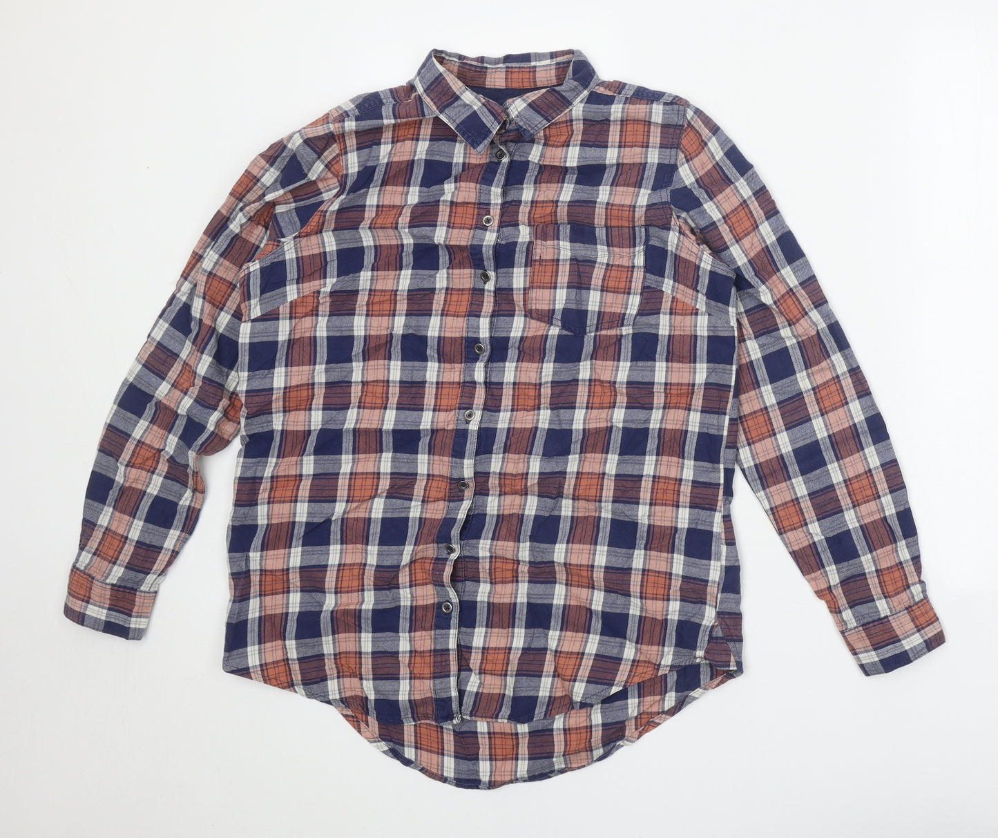 New Look Womens Blue Plaid 100% Cotton Basic Button-Up Size 12 Collared