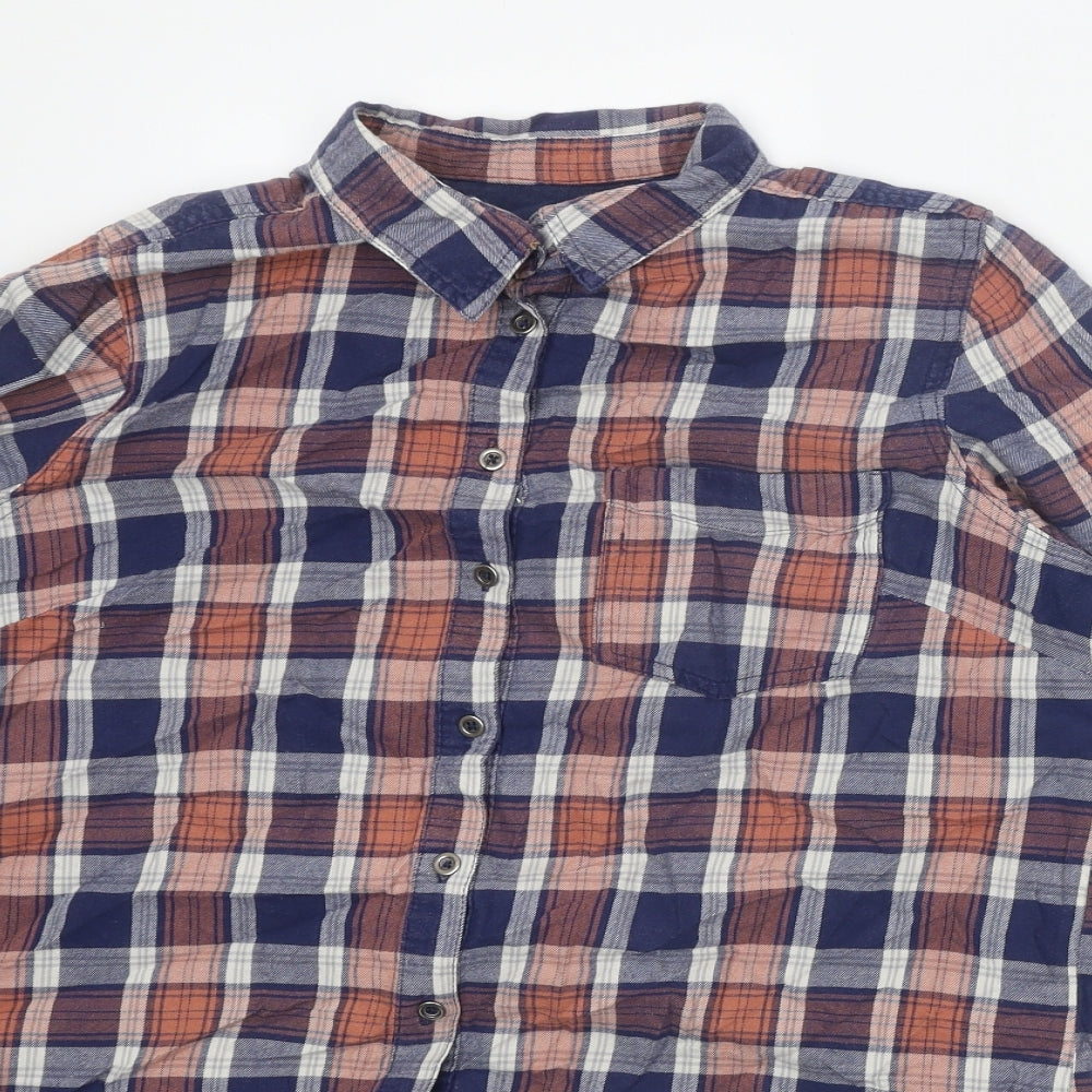 New Look Womens Blue Plaid 100% Cotton Basic Button-Up Size 12 Collared