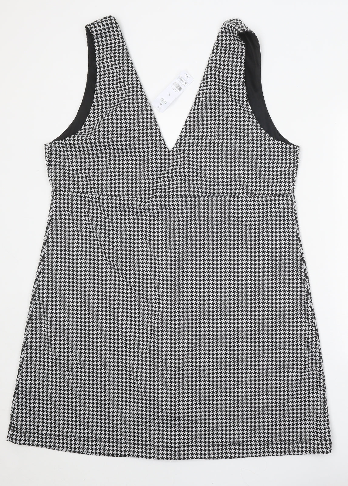 George Womens Black Houndstooth Polyester Pinafore/Dungaree Dress Size 18 V-Neck Button
