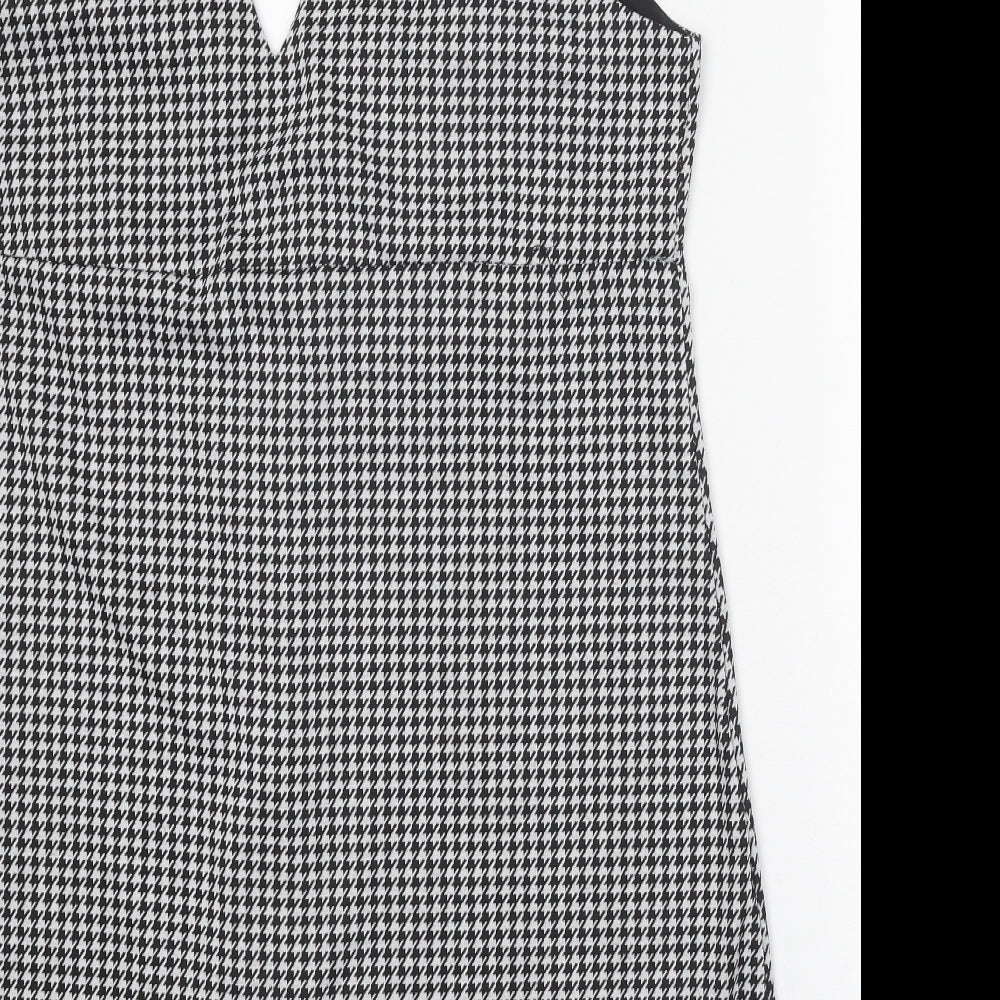 George Womens Black Houndstooth Polyester Pinafore/Dungaree Dress Size 18 V-Neck Button