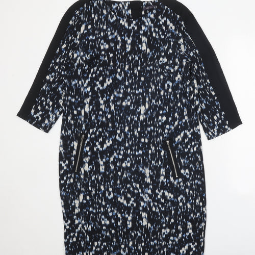 Marks and Spencer Womens Black Geometric Polyester A-Line Size 10 Round Neck Zip