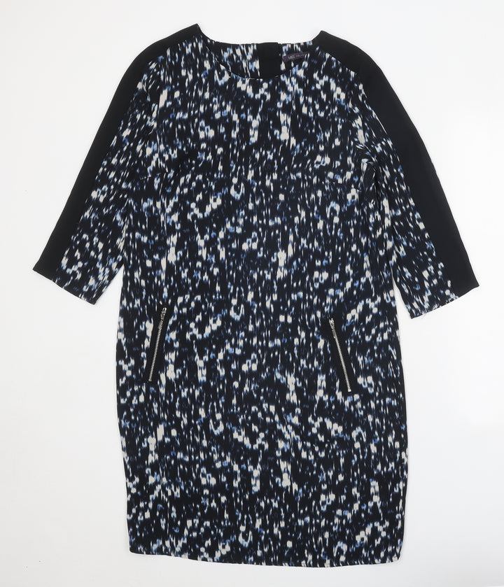 Marks and Spencer Womens Black Geometric Polyester A-Line Size 10 Round Neck Zip