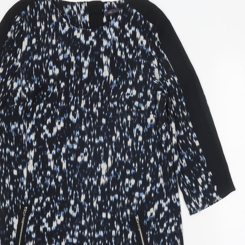 Marks and Spencer Womens Black Geometric Polyester A-Line Size 10 Round Neck Zip