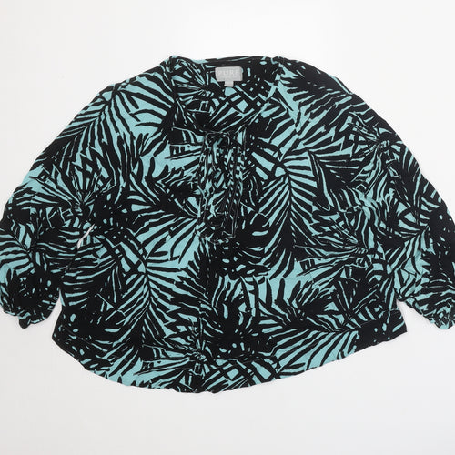 PURE Collection Womens Black Geometric Viscose Basic Blouse Size 16 Scoop Neck