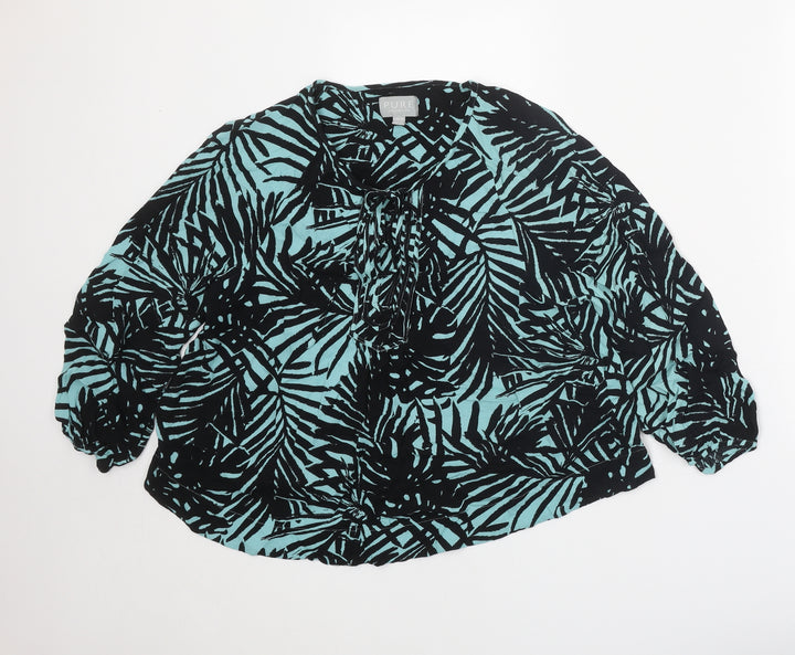 PURE Collection Womens Black Geometric Viscose Basic Blouse Size 16 Scoop Neck