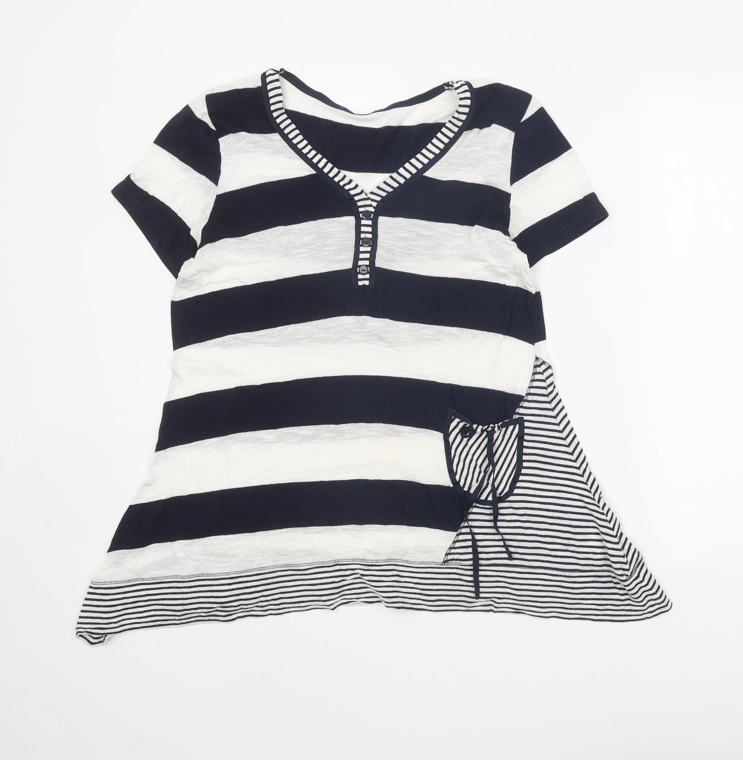 Per Una Womens White Striped Viscose Basic T-Shirt Size 14 V-Neck - Hanky Hem