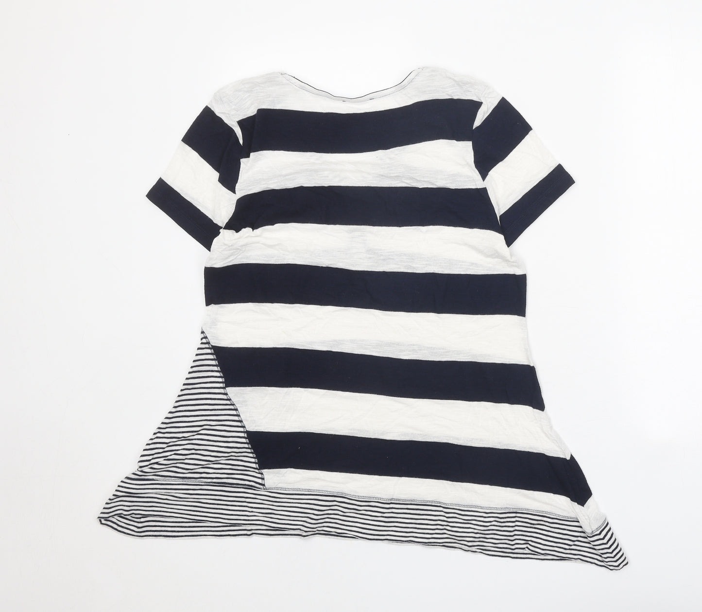 Per Una Womens White Striped Viscose Basic T-Shirt Size 14 V-Neck - Hanky Hem