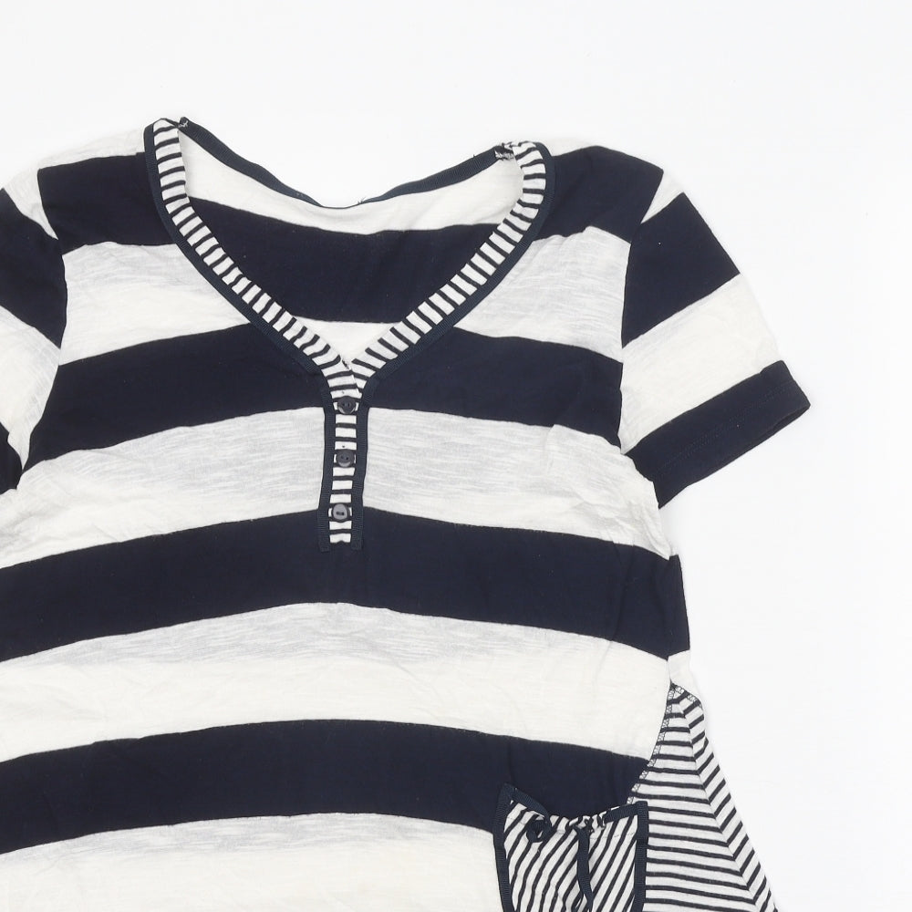 Per Una Womens White Striped Viscose Basic T-Shirt Size 14 V-Neck - Hanky Hem