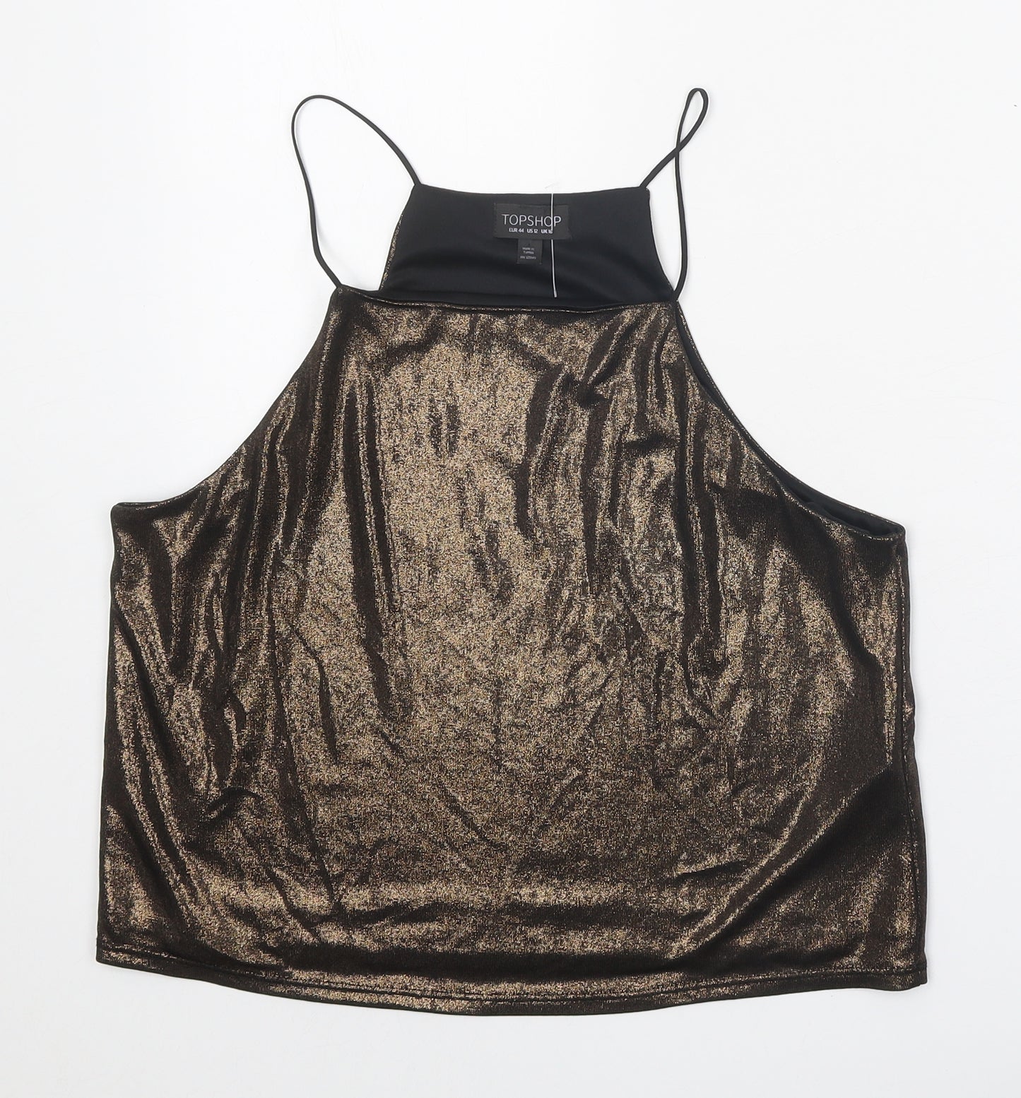 Topshop Womens Brown Polyester Camisole Tank Size 16 Square Neck - Metallic