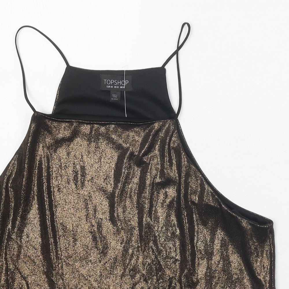 Topshop Womens Brown Polyester Camisole Tank Size 16 Square Neck - Metallic