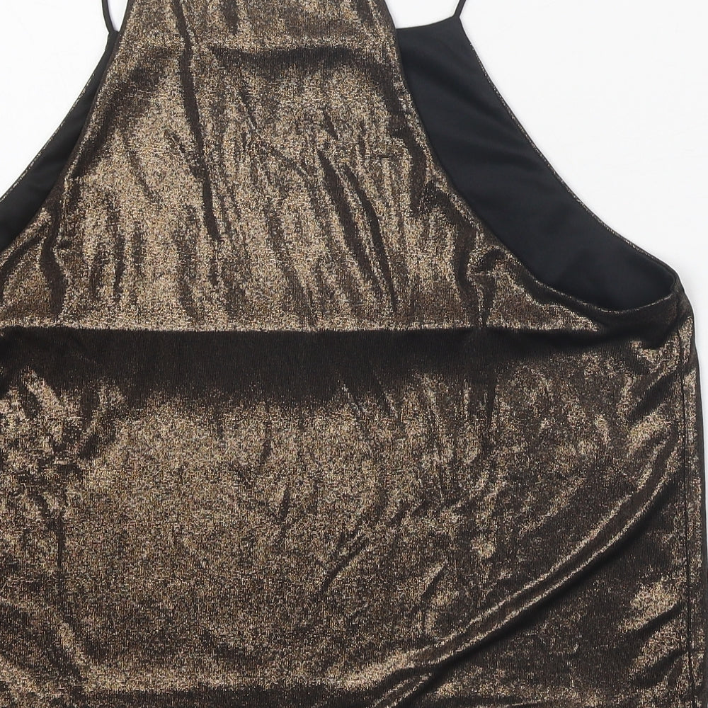 Topshop Womens Brown Polyester Camisole Tank Size 16 Square Neck - Metallic