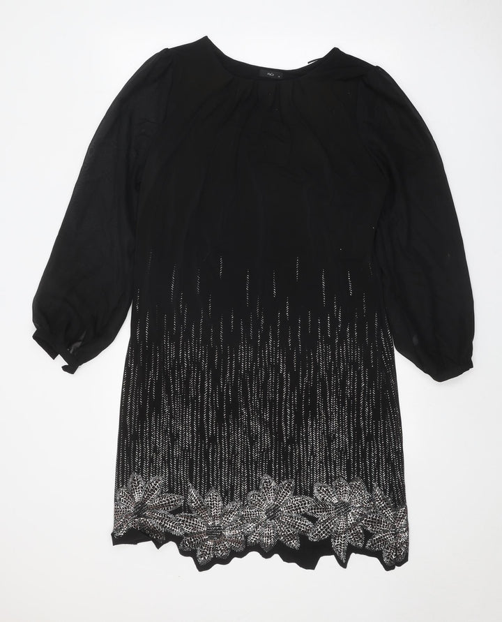 M&Co Womens Black Geometric Polyester Ball Gown Size 14 Round Neck Pullover