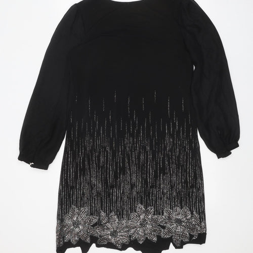 M&Co Womens Black Geometric Polyester Ball Gown Size 14 Round Neck Pullover