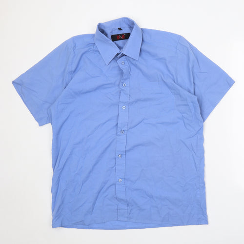 DnD Mens Blue Polyester Button-Up Size L Collared Button