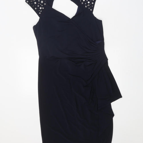 M&Co Womens Blue Polyester A-Line Size 12 V-Neck Zip