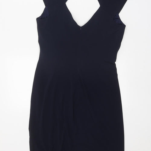 M&Co Womens Blue Polyester A-Line Size 12 V-Neck Zip