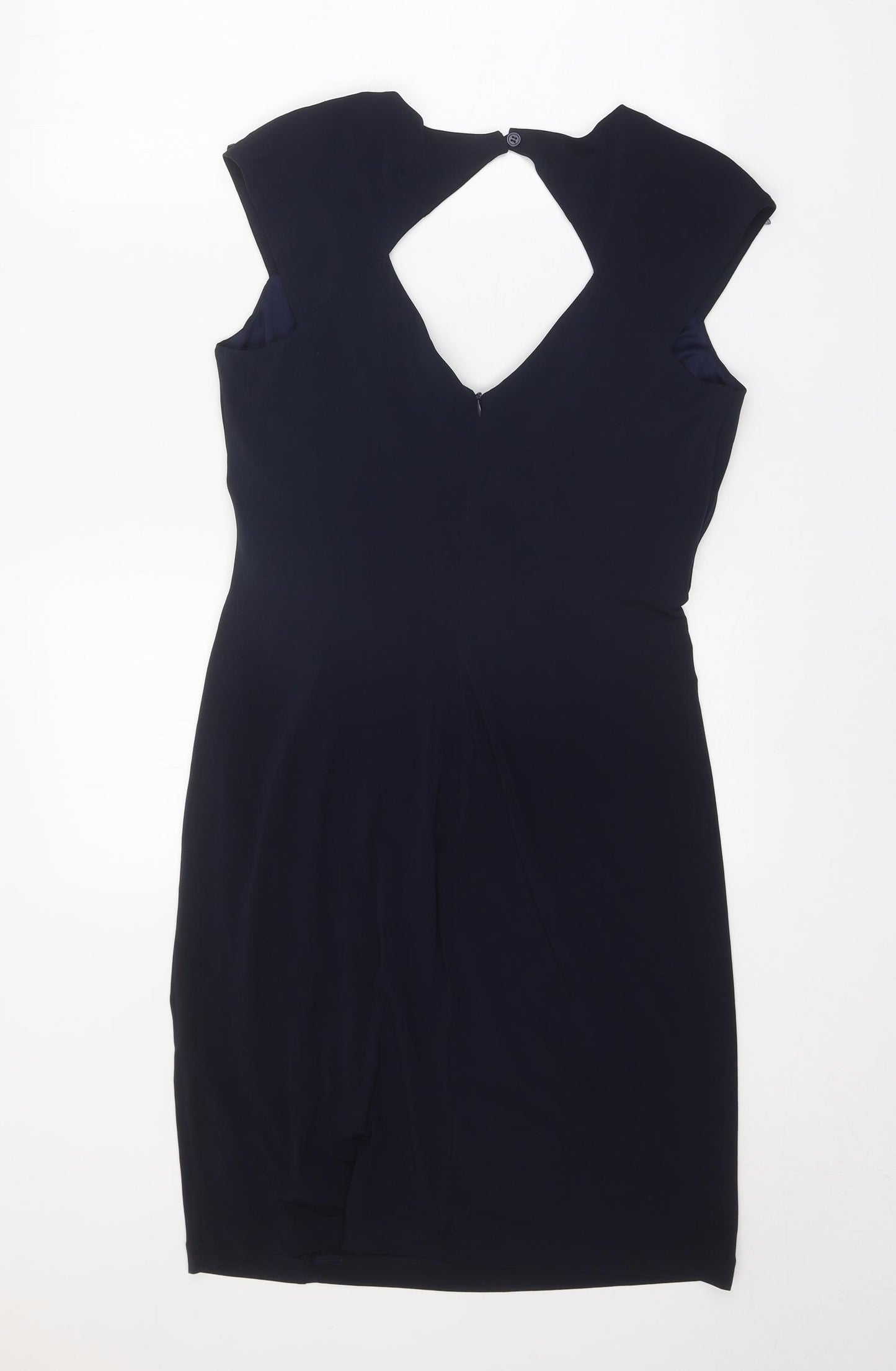 M&Co Womens Blue Polyester A-Line Size 12 V-Neck Zip