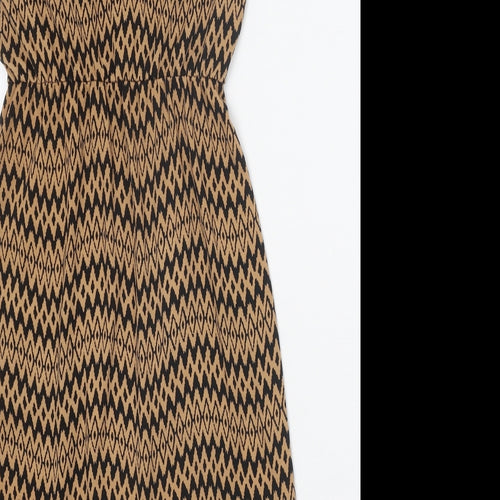 Mela London Womens Brown Geometric Polyester A-Line Size 10 V-Neck Pullover