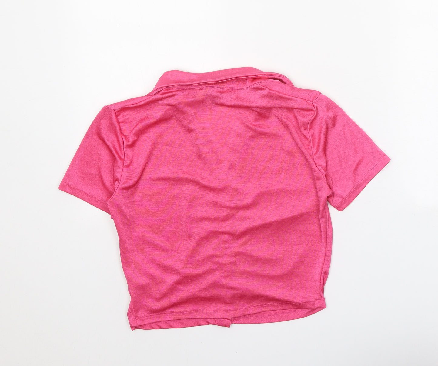 Primark Womens Pink Polyester Cropped Blouse Size 10 Collared - Front Ruched
