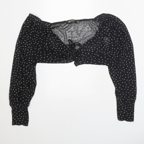Misspap Womens Black Polka Dot Polyester Cropped Blouse Size 8 V-Neck