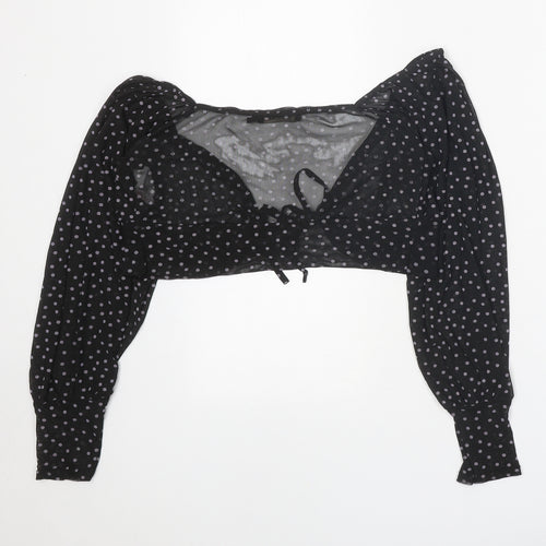 Misspap Womens Black Polka Dot Polyester Cropped Blouse Size 8 V-Neck