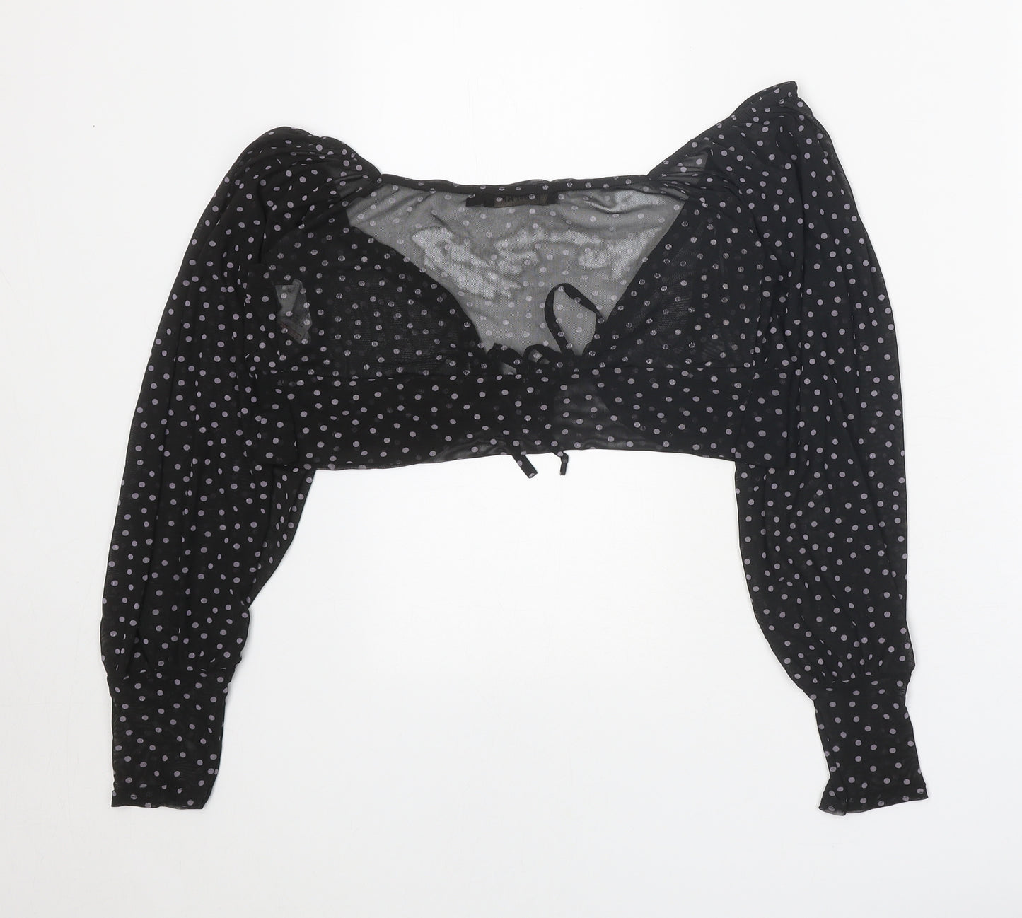 Misspap Womens Black Polka Dot Polyester Cropped Blouse Size 8 V-Neck
