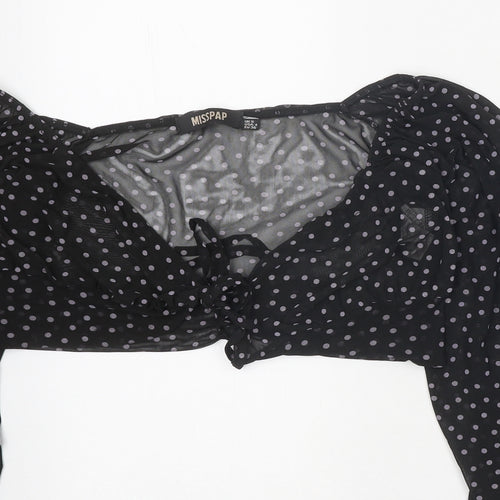 Misspap Womens Black Polka Dot Polyester Cropped Blouse Size 8 V-Neck