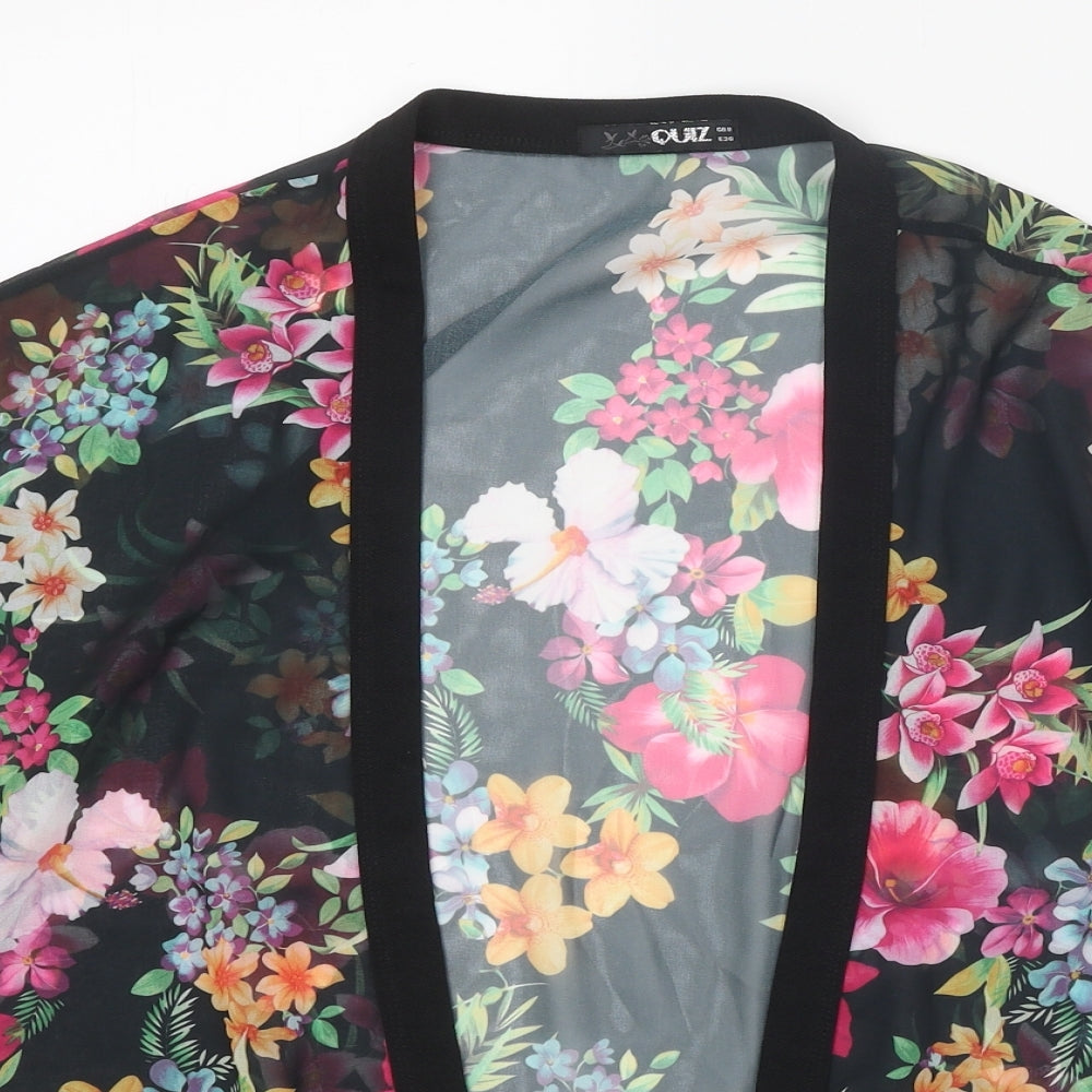 Quiz Womens Black Floral Polyester Kimono Blouse Size 8 V-Neck