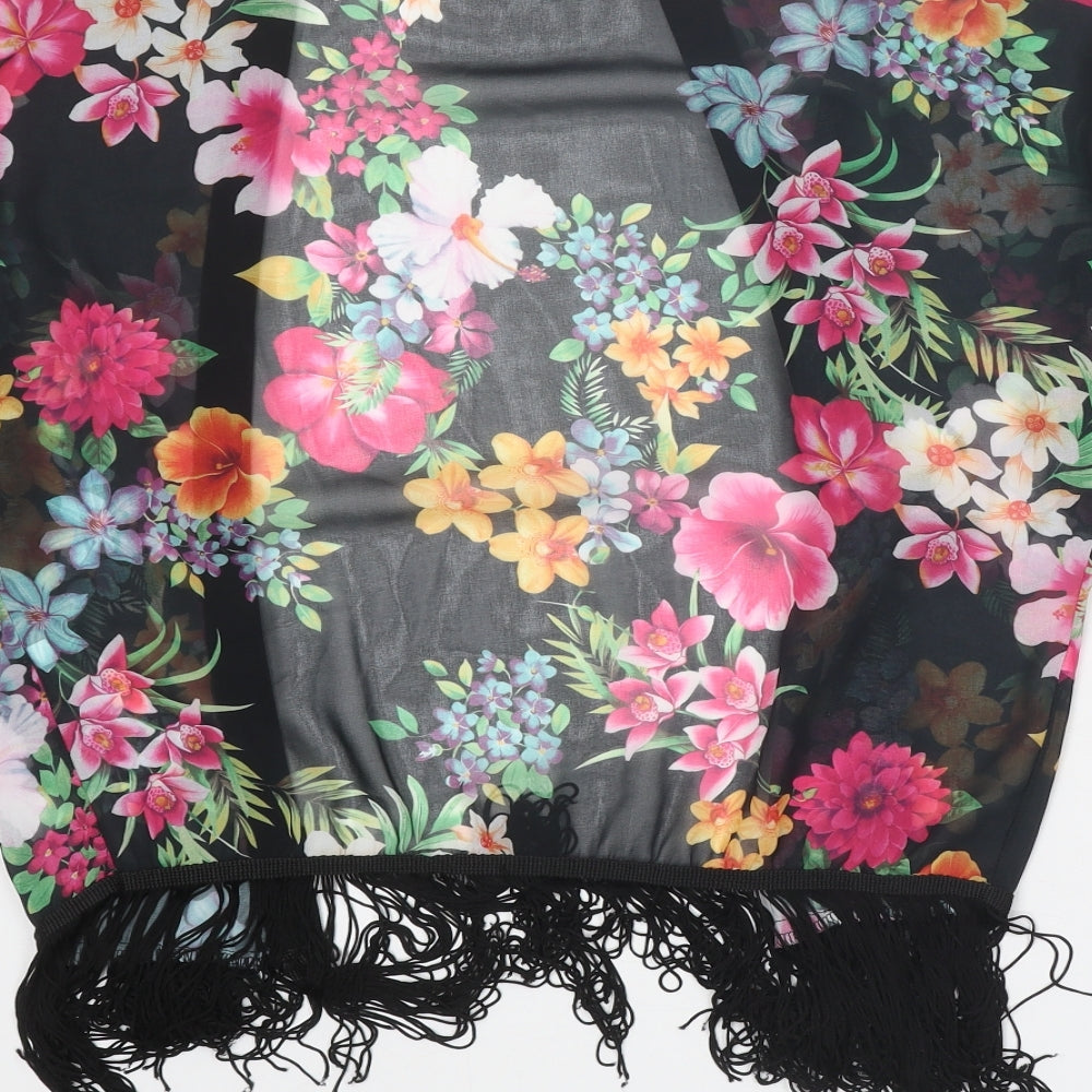 Quiz Womens Black Floral Polyester Kimono Blouse Size 8 V-Neck