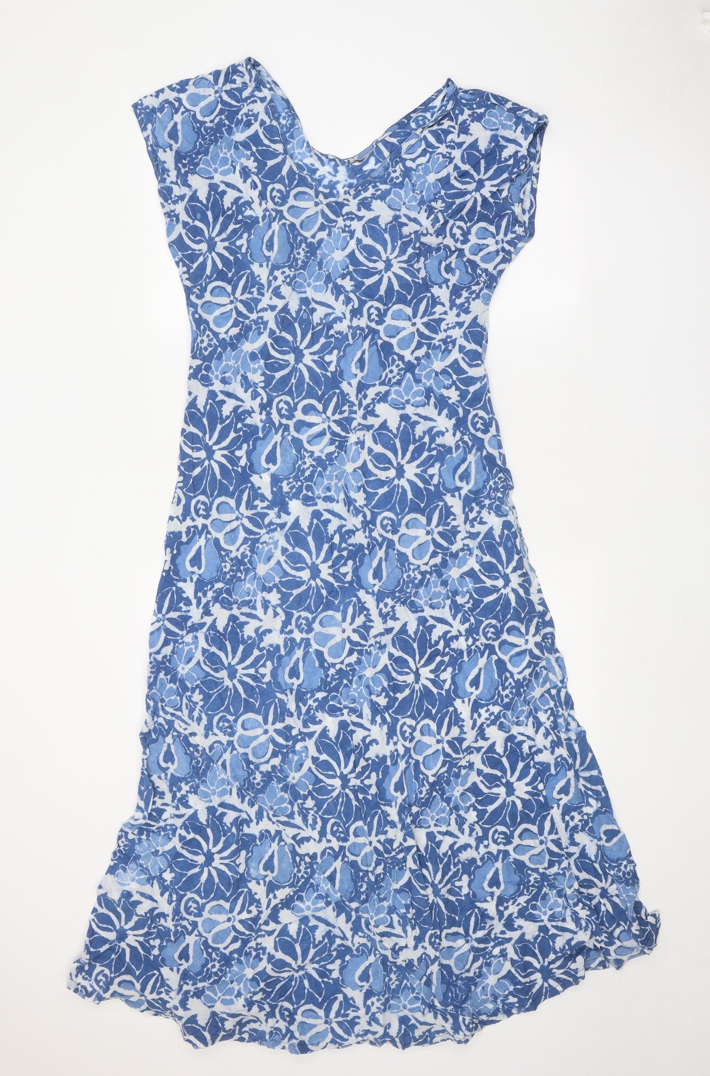 Preworn Womens Blue Floral 100% Cotton Trapeze & Swing Size 12 Round Neck Pullover