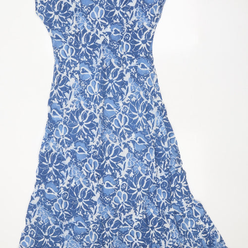 Preworn Womens Blue Floral 100% Cotton Trapeze & Swing Size 12 Round Neck Pullover