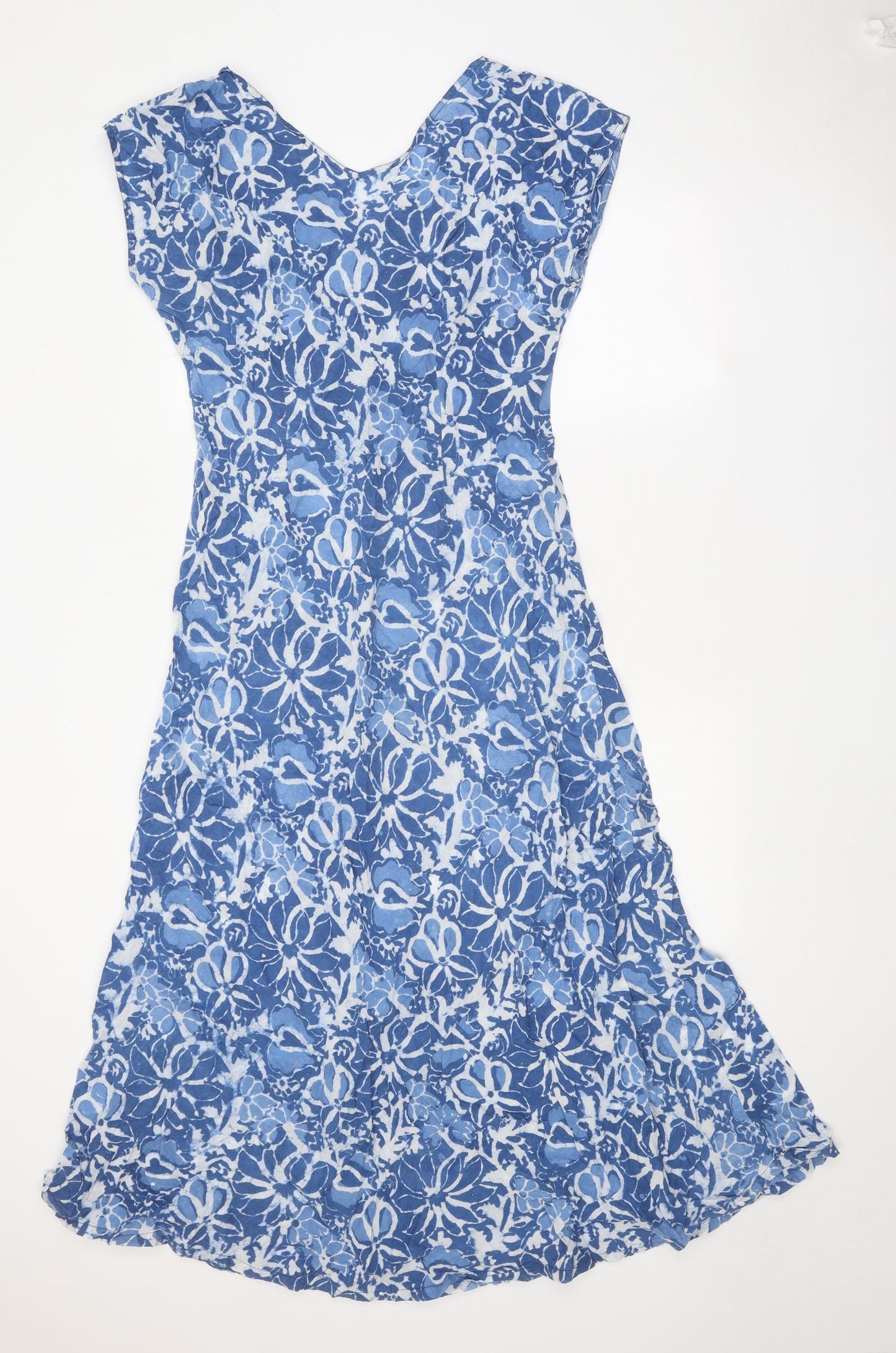 Preworn Womens Blue Floral 100% Cotton Trapeze & Swing Size 12 Round Neck Pullover