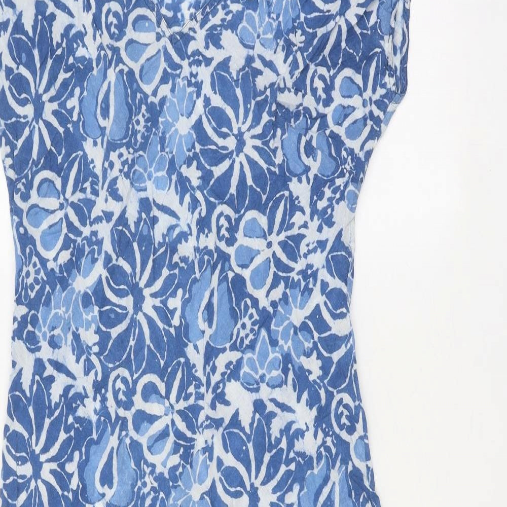 Preworn Womens Blue Floral 100% Cotton Trapeze & Swing Size 12 Round Neck Pullover