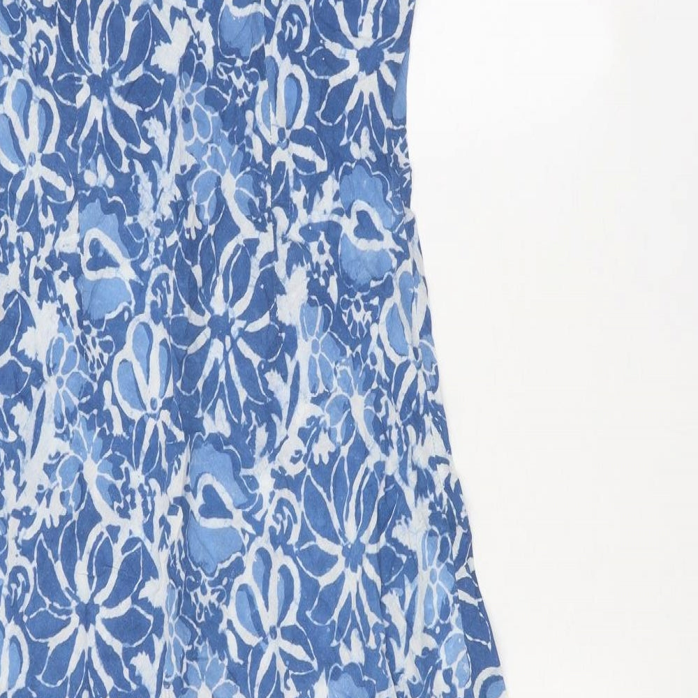 Preworn Womens Blue Floral 100% Cotton Trapeze & Swing Size 12 Round Neck Pullover